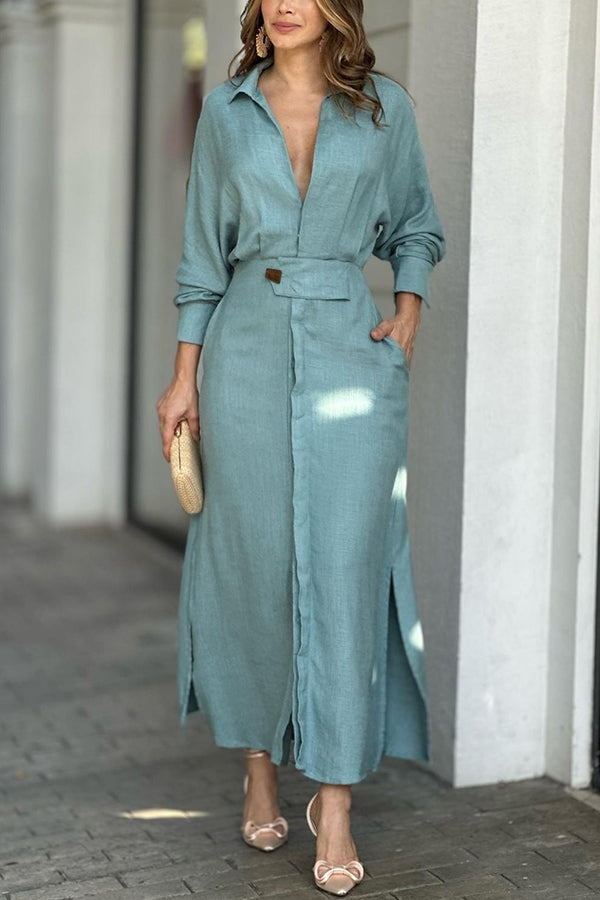 Women's Solid Cotton Shirt Dress
