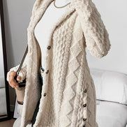 Women's Solid Plush Hooded Cardigan