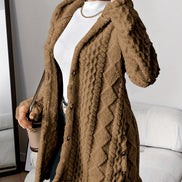 Women's Solid Plush Hooded Cardigan