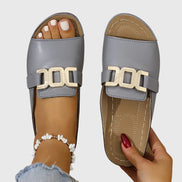 Women's Solid Leather Buckle Sandals