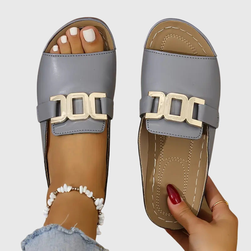 Women's Solid Leather Buckle Sandals