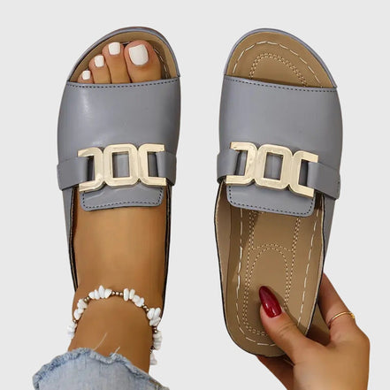 Women's Solid Leather Buckle Sandals