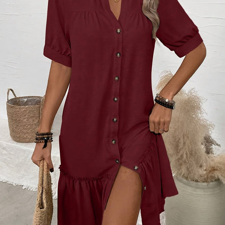 Women's Solid Cotton Midi Dress