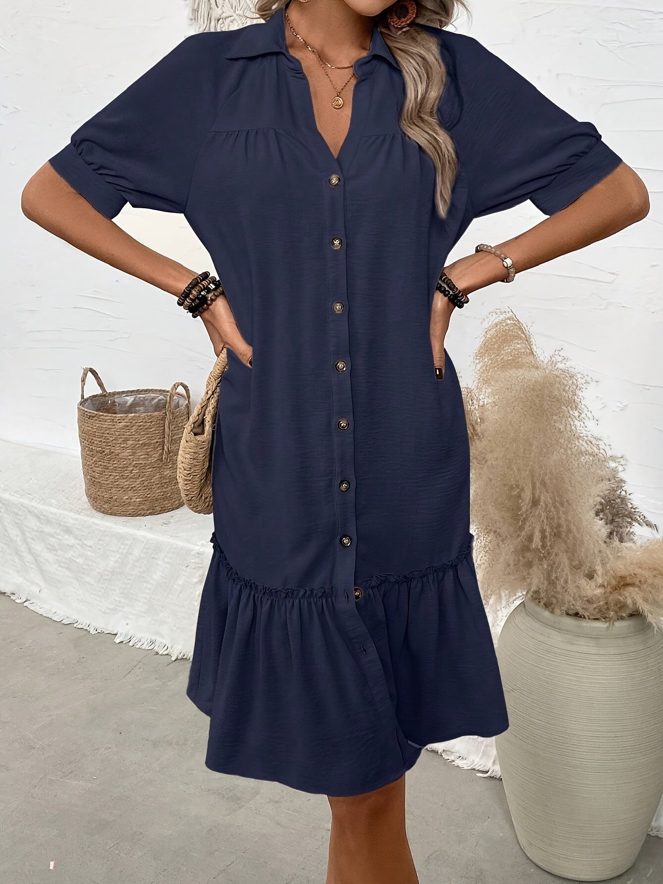 Women's Solid Cotton Midi Dress