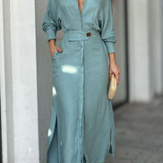 Women's Solid Cotton Shirt Dress