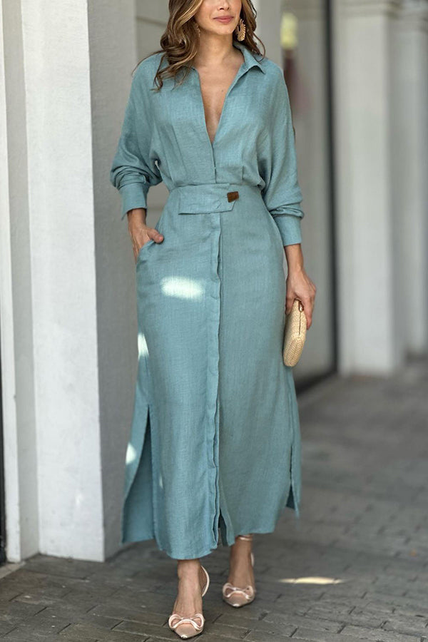 Women's Solid Cotton Shirt Dress