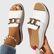 Women's Solid Leather Buckle Sandals