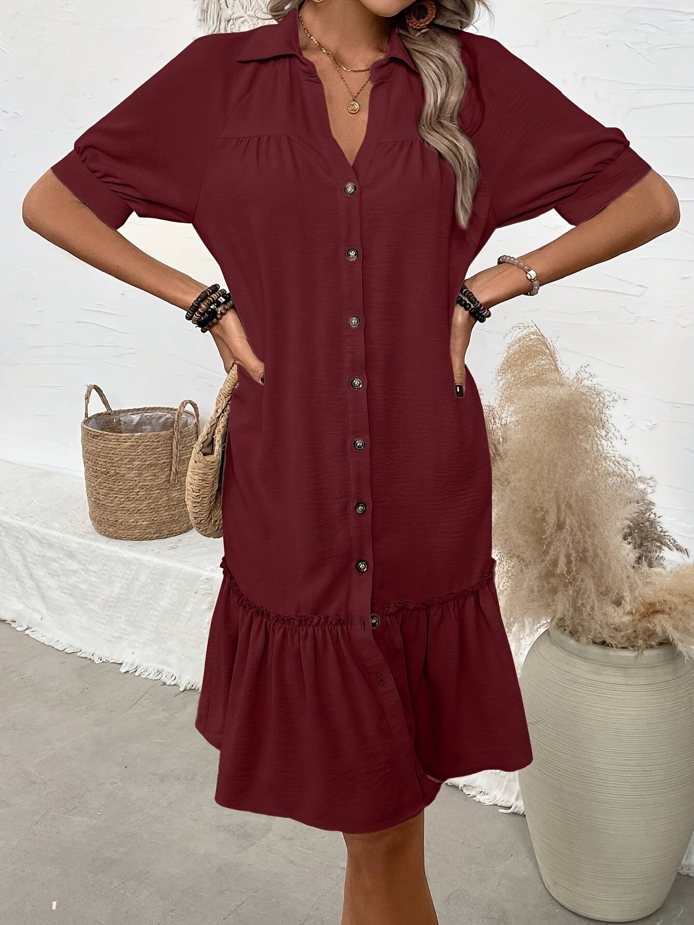 Women's Solid Cotton Midi Dress