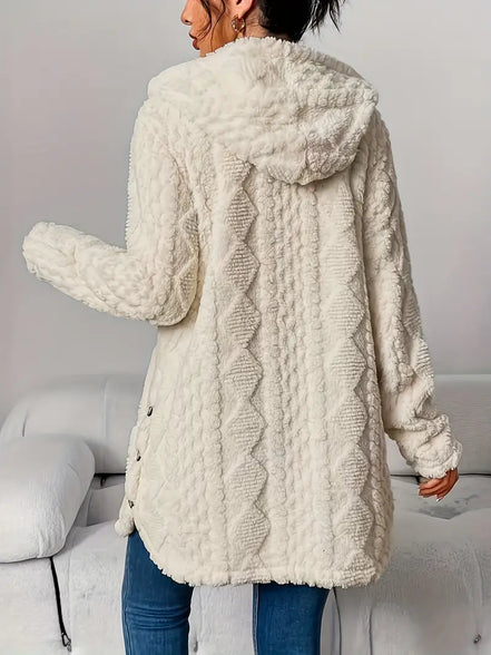 Women's Solid Plush Hooded Cardigan