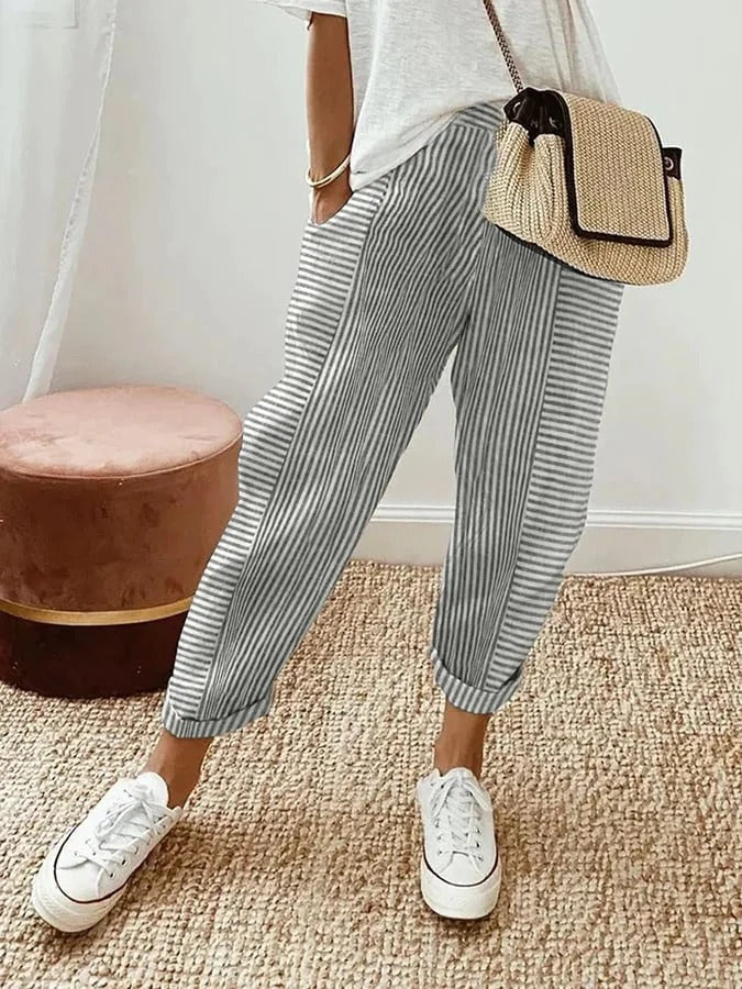 Women's Striped Cotton Trousers