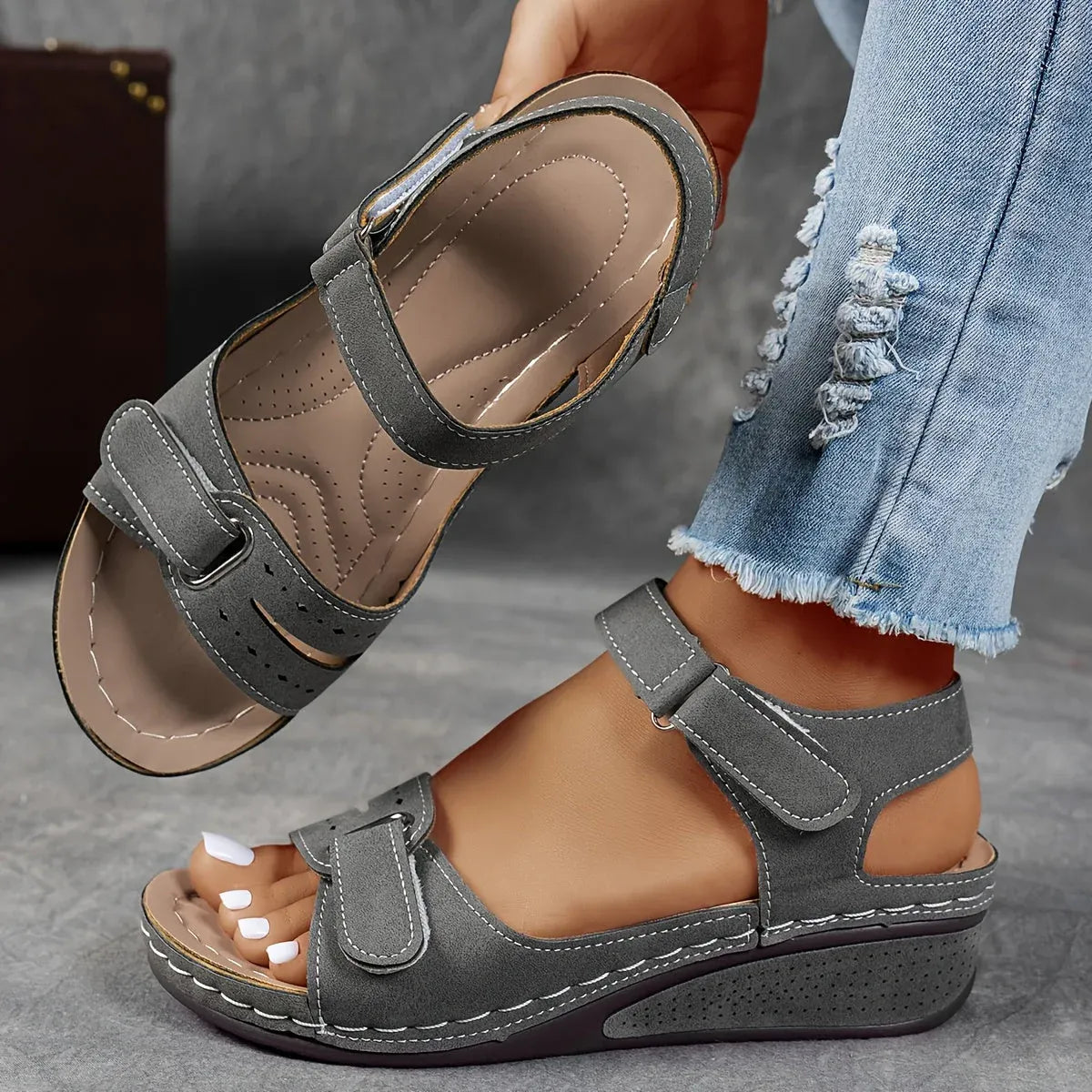 Women's Black Leather Strap Sandals