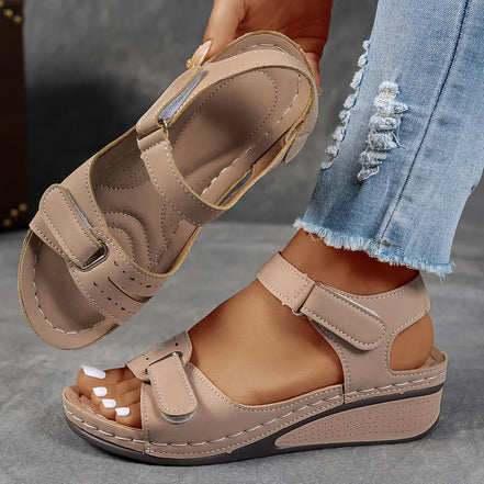 Women's Black Leather Strap Sandals
