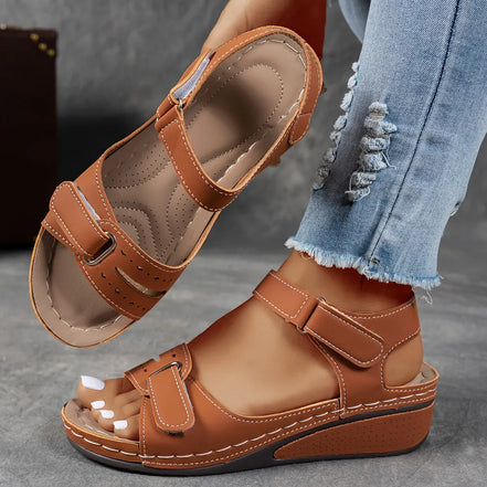 Women's Black Leather Strap Sandals