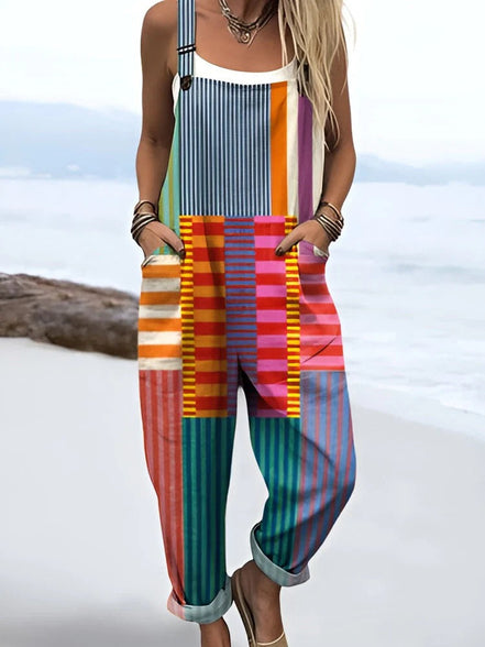 Women's Colourful Striped Cotton Overalls