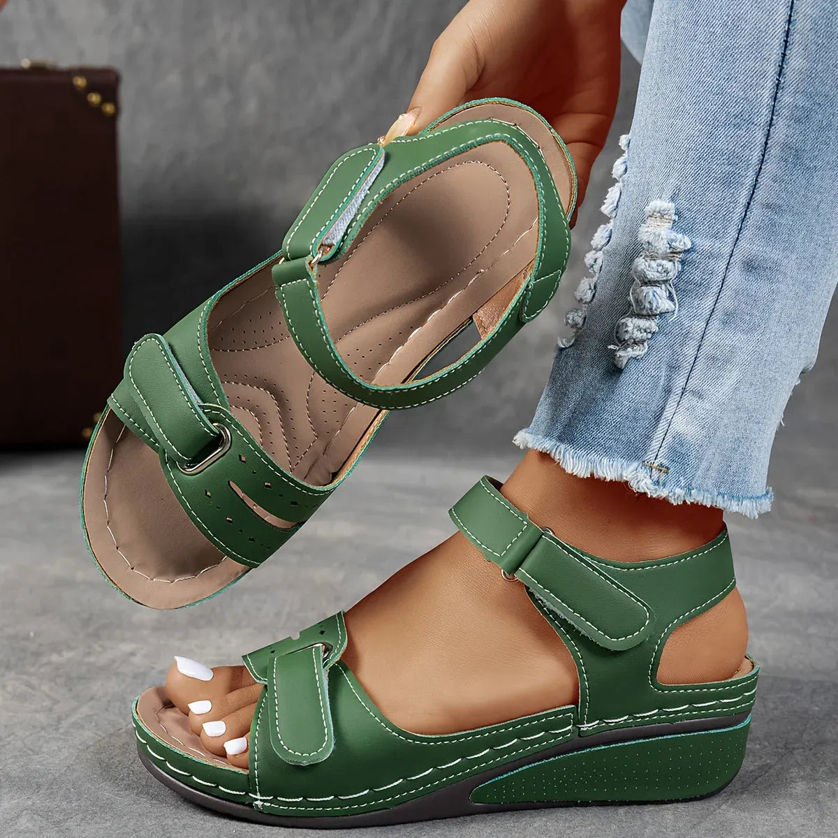 Women's Black Leather Strap Sandals