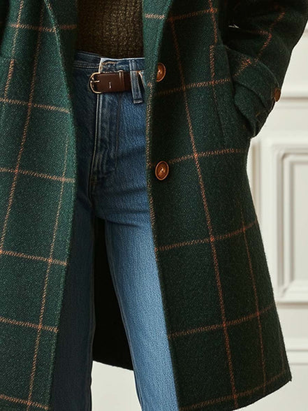 Women's Checked Wool Long Coat