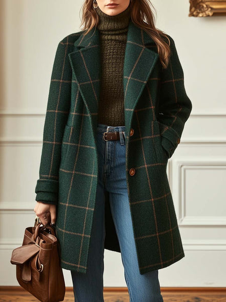 Women's Checked Wool Long Coat