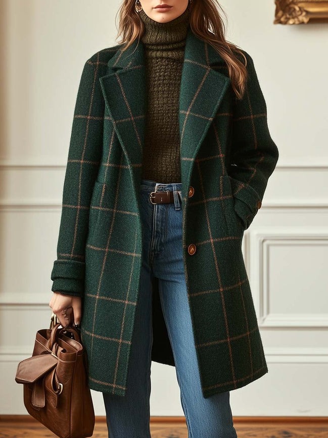 Women's Checked Wool Long Coat