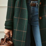 Women's Checked Wool Long Coat