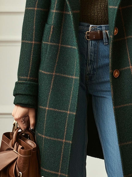 Women's Checked Wool Long Coat