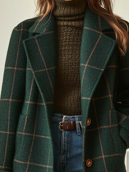 Women's Checked Wool Long Coat