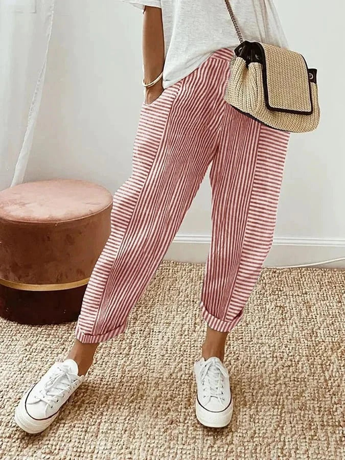 Women's Striped Cotton Trousers