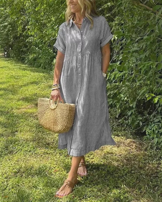 Women's Stripe Cotton Midi Dress