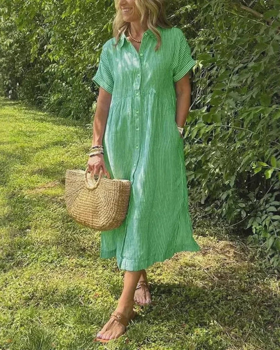 Women's Stripe Cotton Midi Dress