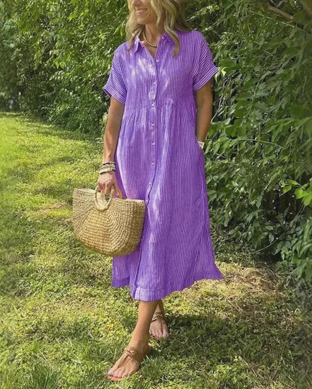 Women's Stripe Cotton Midi Dress