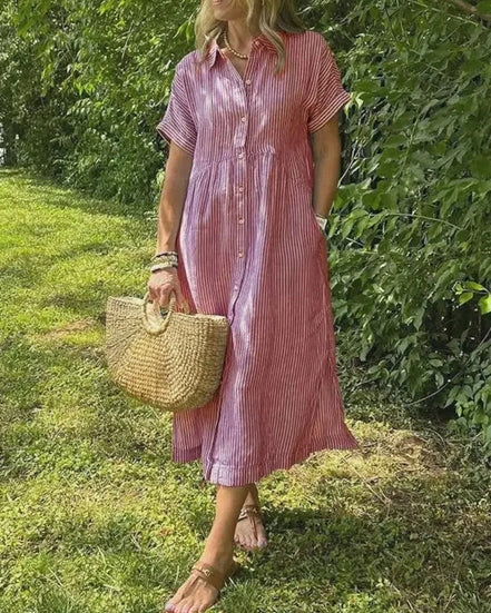 Women's Stripe Cotton Midi Dress