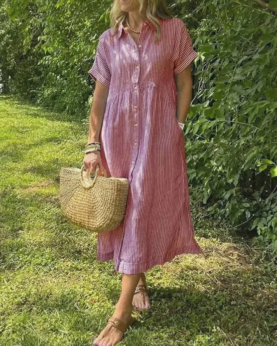 Women's Stripe Cotton Midi Dress